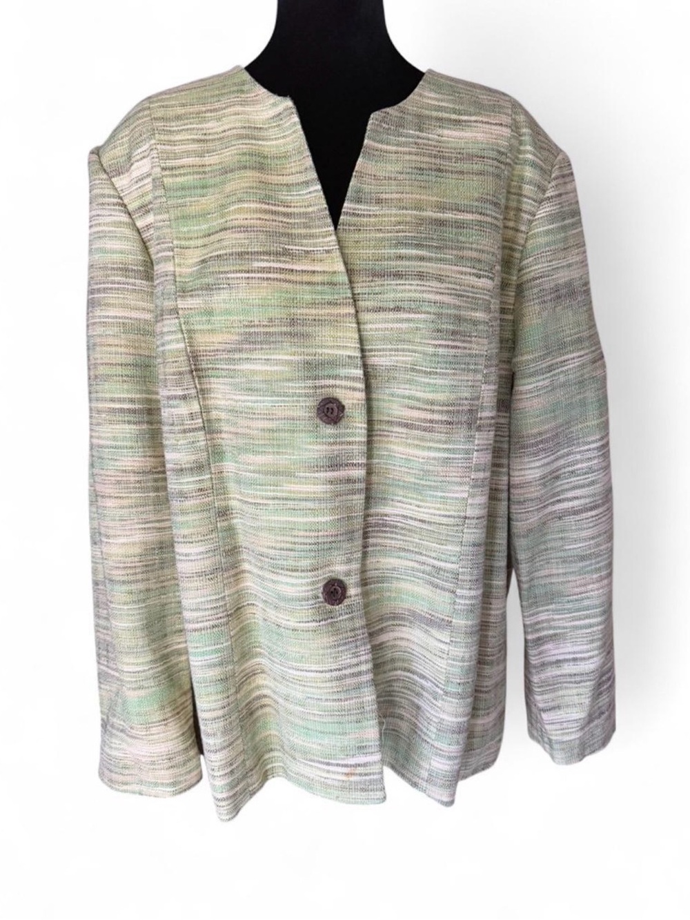 Alfred Dunner Women’s Size 20 Green Textured Tweed Jacket Blazer Career - Picture 2 of 5